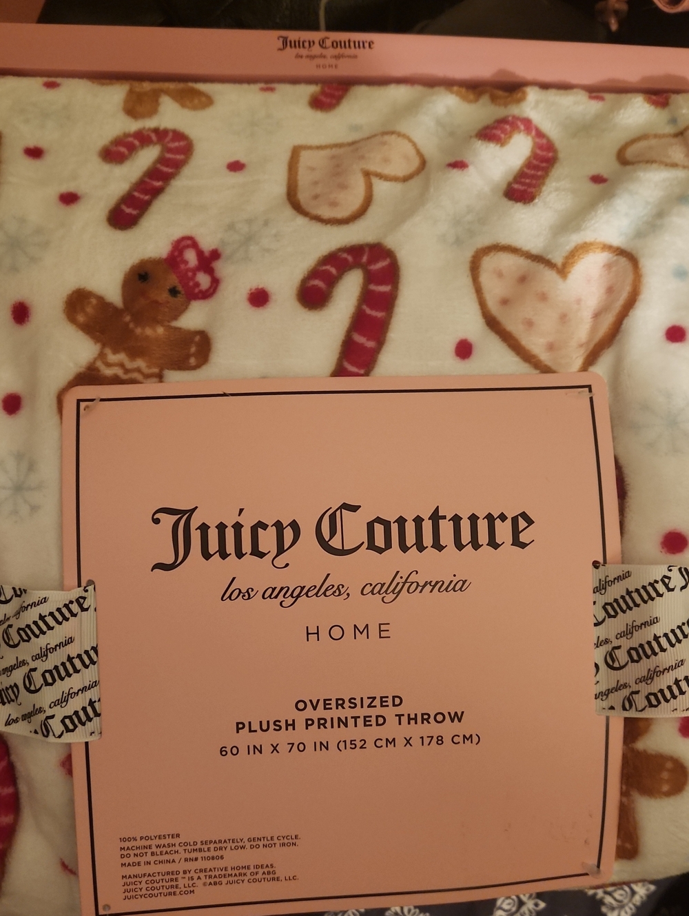 Juicy Couture Holiday Oversized Plush Throw Blanket 60 Inch X 70 Inch